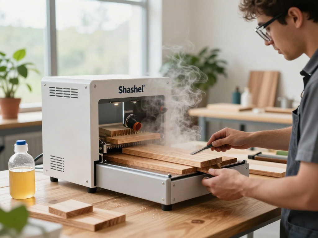 Traitement écologique du bois avec Shashel® dans un atelier moderne.
