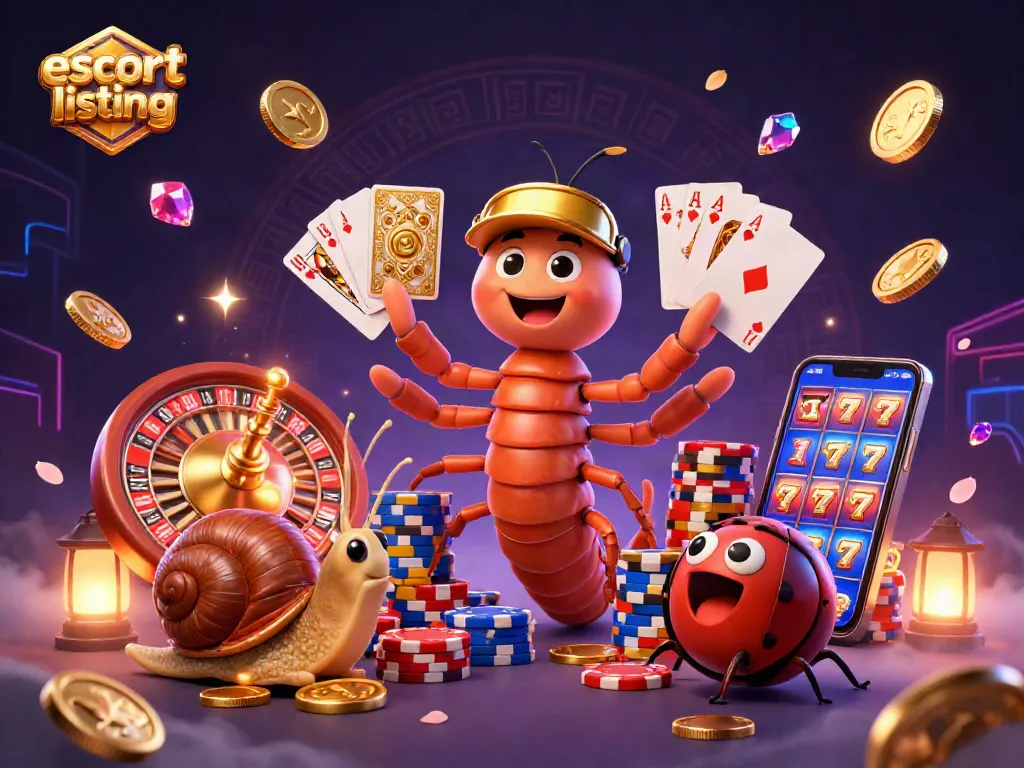 Engaging 3D illustration showcasing the "escort listing" theme with vibrant characters and dynamic casino elements.