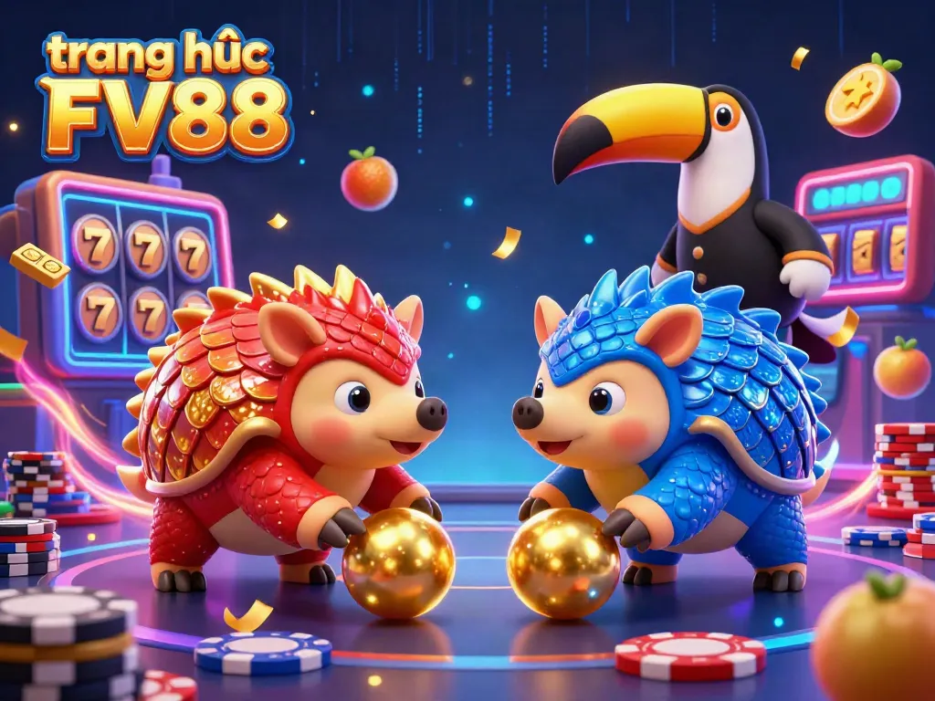 Experience the excitement of slots and gaming at trang chủ FV88 with dynamic pangolins rolling through poker chips.