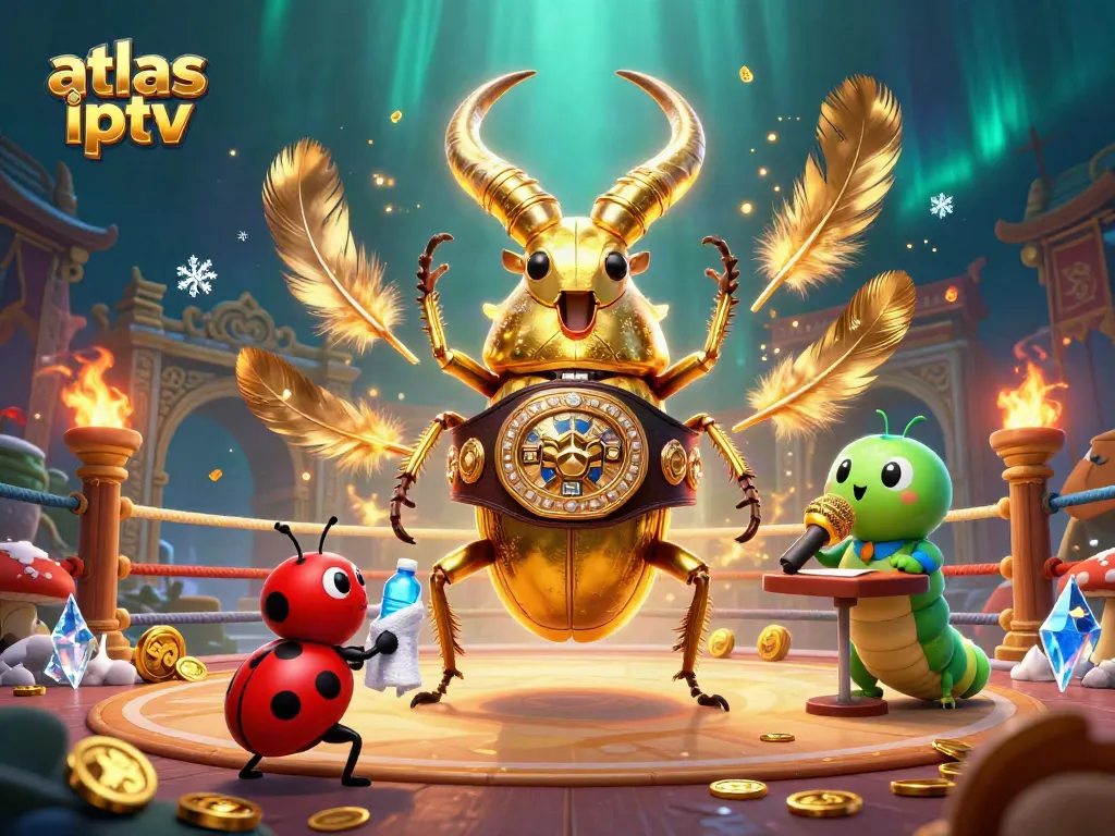 Regarder atlante avec atlas iptv dans une scène de boxe fantasy, entouré d'éléments de jeu fascinants.